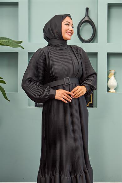 Kemerli Katlı Abiye - Siyah