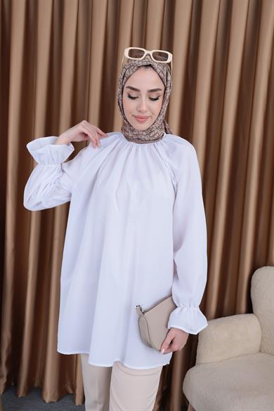 Kol Detay Gömlek - Beyaz