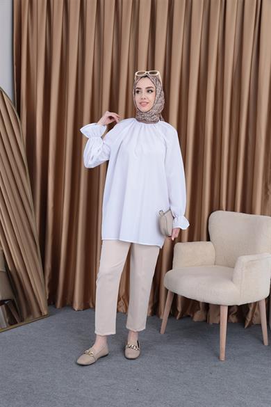 Kol Detay Gömlek - Beyaz