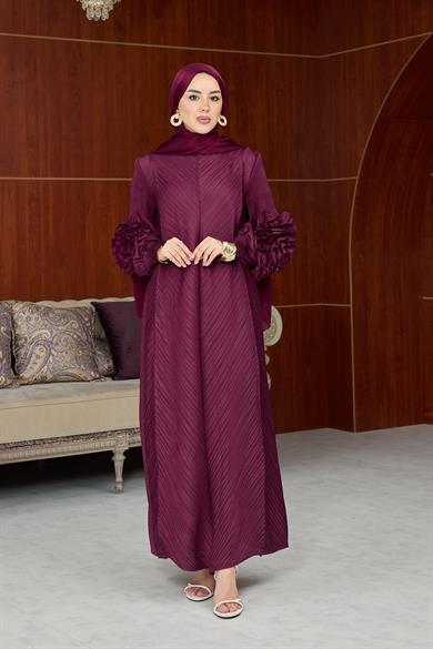 Kol Detay İthal Elbise - Bordo