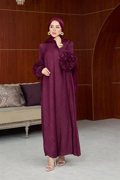 Kol Detay İthal Elbise - Bordo