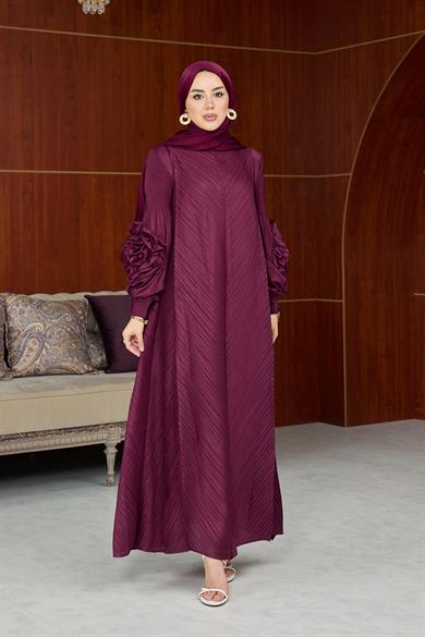 Kol Detay İthal Elbise - Bordo