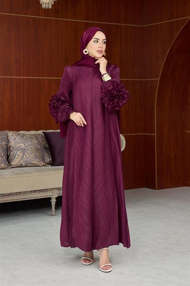 Kol Detay İthal Elbise - Bordo