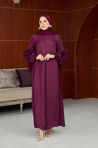 Kol Detay İthal Elbise - Bordo