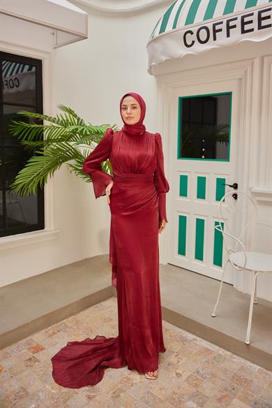 Kol Detaylı Işıltı Abiye - Bordo