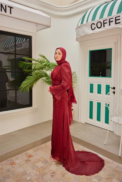 Kol Detaylı Işıltı Abiye - Bordo