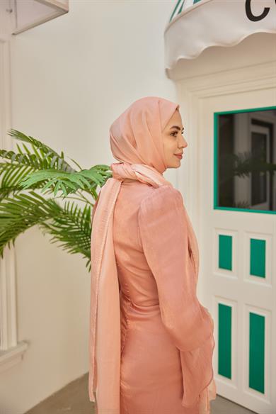 Kol Detaylı Işıltı Abiye - Somon