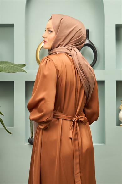 Satin Evening Dress with Cufflinks and Back Tie - Tile - Tile