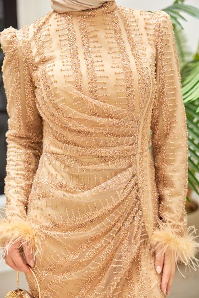 Kübra Taş İşleme Abiye - Altın