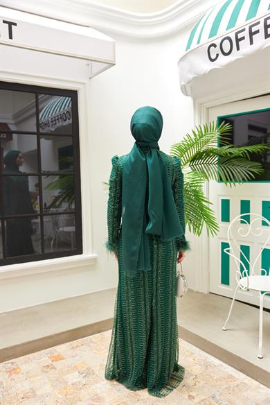 Kübra Taş İşleme Abiye - Zümrüt Yeşil