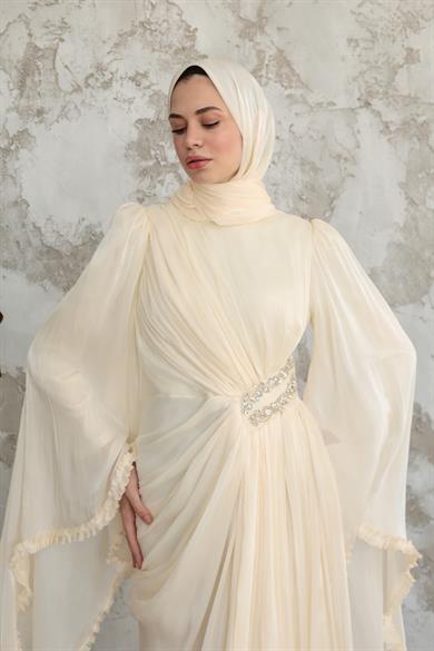 Kumru Taş Detay Abiye - Ekru