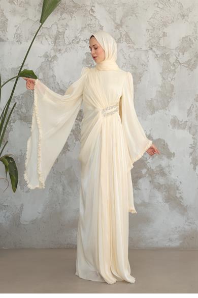 Kumru Taş Detay Abiye - Ekru