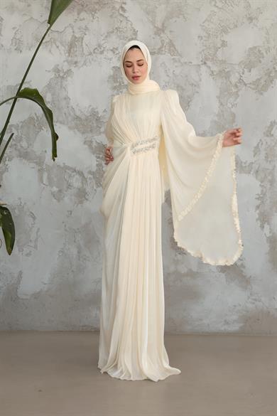 Kumru Taş Detay Abiye - Ekru