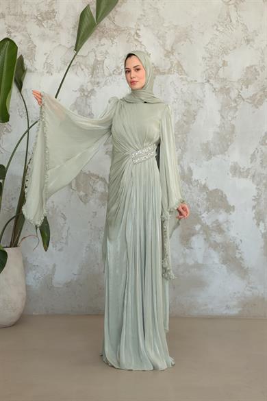 Kumru Taş Detay Abiye - Mint Yeşil