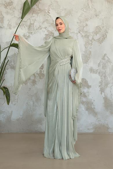 Kumru Taş Detay Abiye - Mint Yeşil