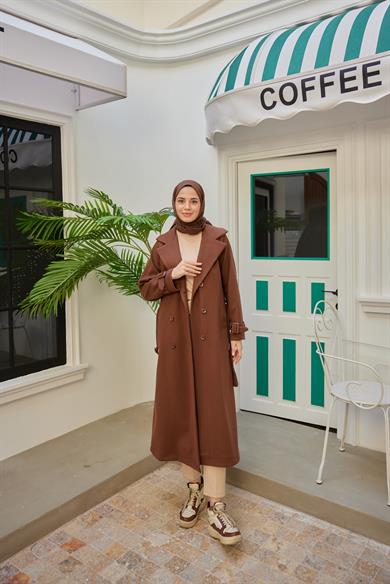 Belted Cashew Coat - Brown