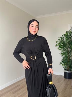 Lara Bel Toka Elbise - Siyah