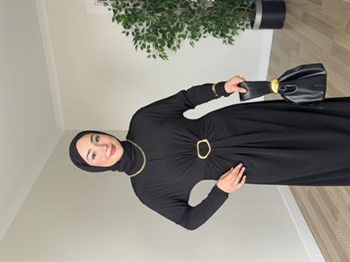 Lara Bel Toka Elbise - Siyah