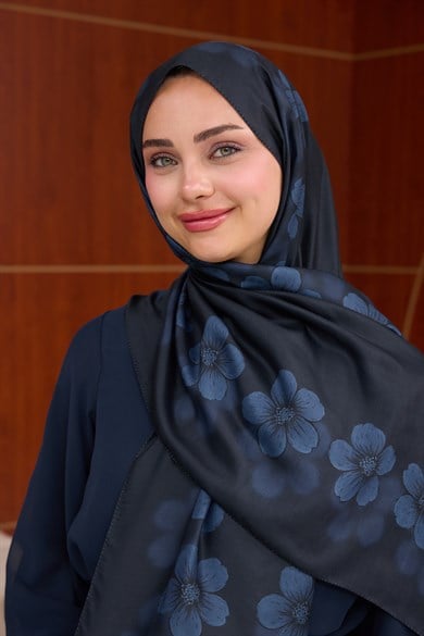 Larissa Çiçek Tasarım Şal ( 70 x 190 ) cm - Lacivert