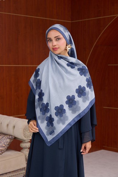 Larissa Çiçek Tasarım Şal ( 70 x 190 ) cm - Mavi