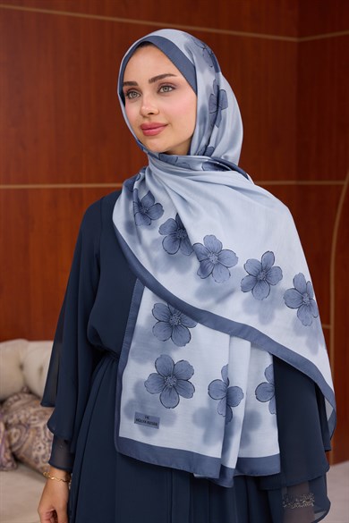 Larissa Çiçek Tasarım Şal ( 70 x 190 ) cm - İndigo