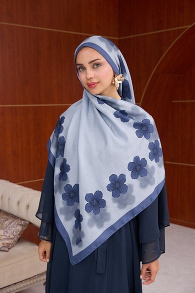 Larissa Çiçek Tasarım Şal ( 70 x 190 ) cm - Mavi