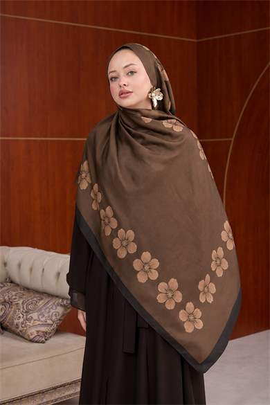 Larissa Çiçek Tasarım Şal ( 70 x 190 ) cm - Acı Kahve