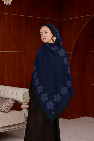 Larissa Çiçek Tasarım Şal ( 70 x 190 ) cm - Morcivert