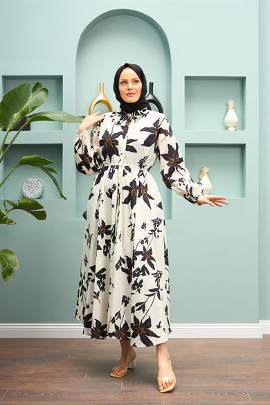 Latife Floral Patterned Dress - Black