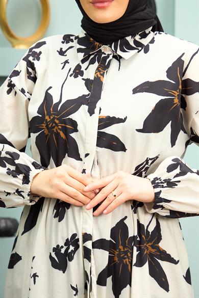 Latife Floral Patterned Dress - Black