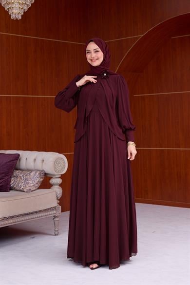 Lavin Şifon Elbise - Bordo