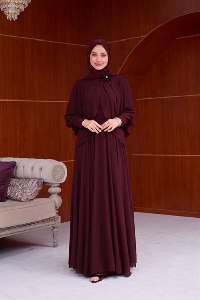 Lavin Şifon Elbise - Bordo