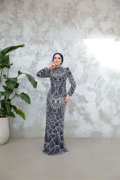 Lavinya Tesettür Detaylı Abiye - Lacivert