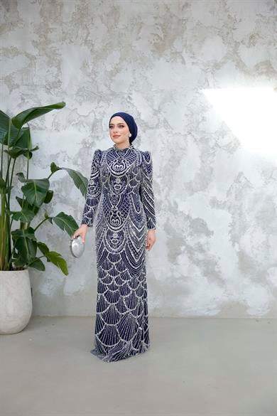 Lavinya Tesettür Detaylı Abiye - Lacivert