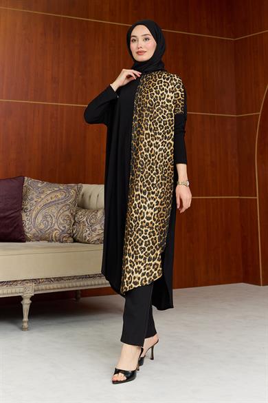 Leopar Detay Tunik - Siyah