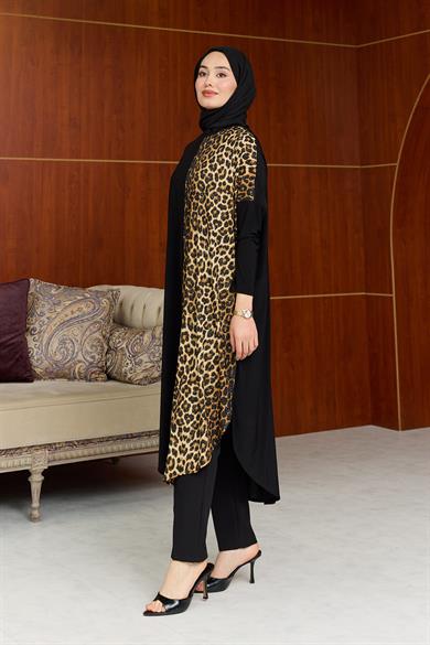 Leopar Detay Tunik - Siyah