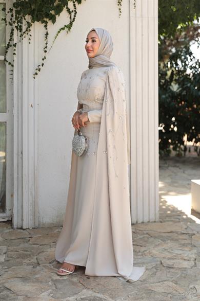 Lilyum Taş İşleme Abiye - Bej