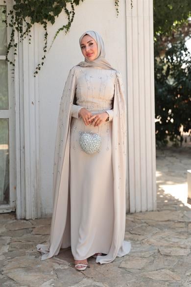 Lilyum Taş İşleme Abiye - Bej