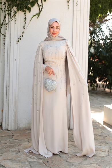 Lilyum Taş İşleme Abiye - Bej