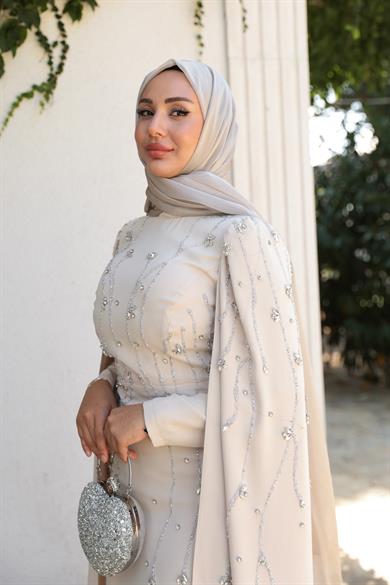 Lilyum Taş İşleme Abiye - Bej