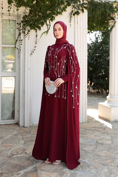Lilyum Taş İşleme Abiye - Bordo