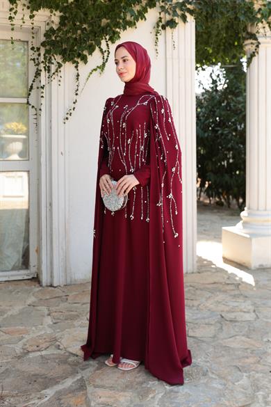 Lilyum Taş İşleme Abiye - Bordo
