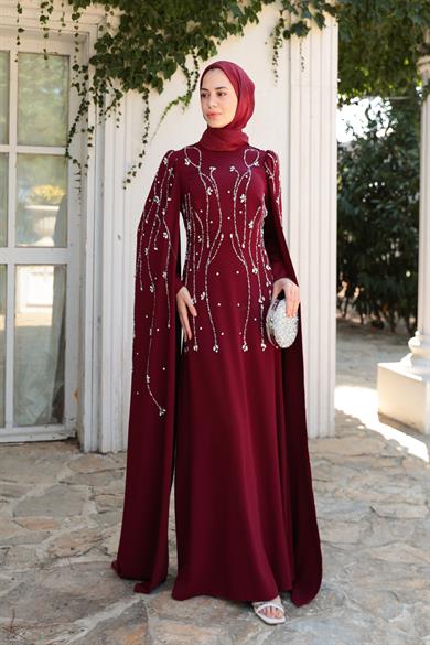 Lilyum Taş İşleme Abiye - Bordo