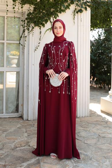 Lilyum Taş İşleme Abiye - Bordo