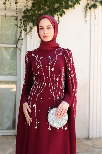 Lilyum Taş İşleme Abiye - Bordo