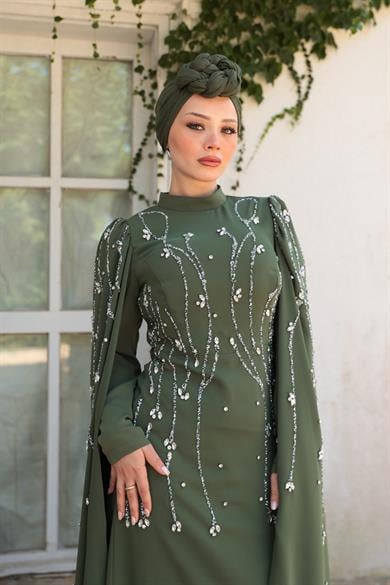 Lilyum Taş İşleme Abiye - Haki