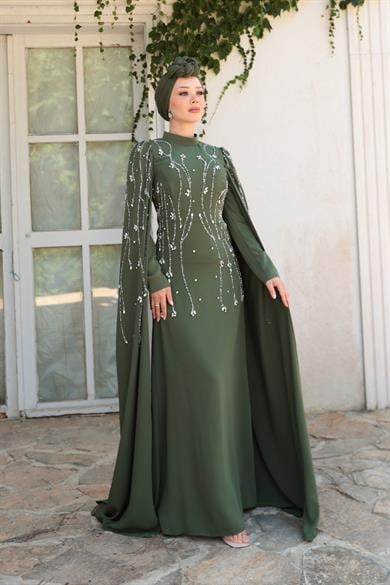 Lilyum Taş İşleme Abiye - Haki