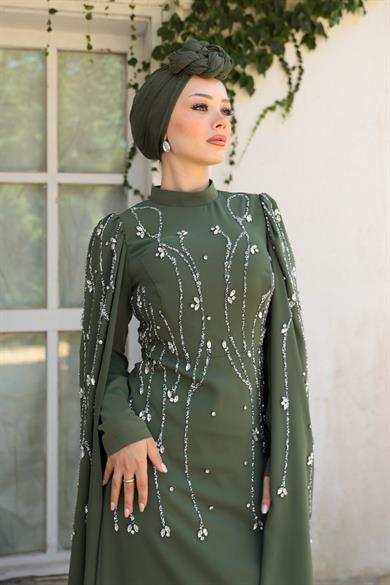 Lilyum Taş İşleme Abiye - Haki