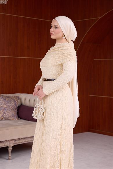 Lotus Bürümcük Elbise - Bej