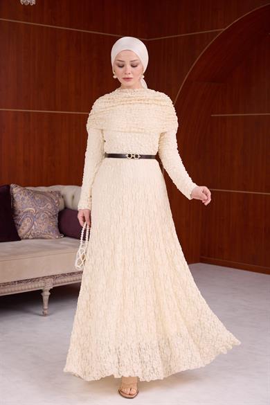 Lotus Bürümcük Elbise - Bej